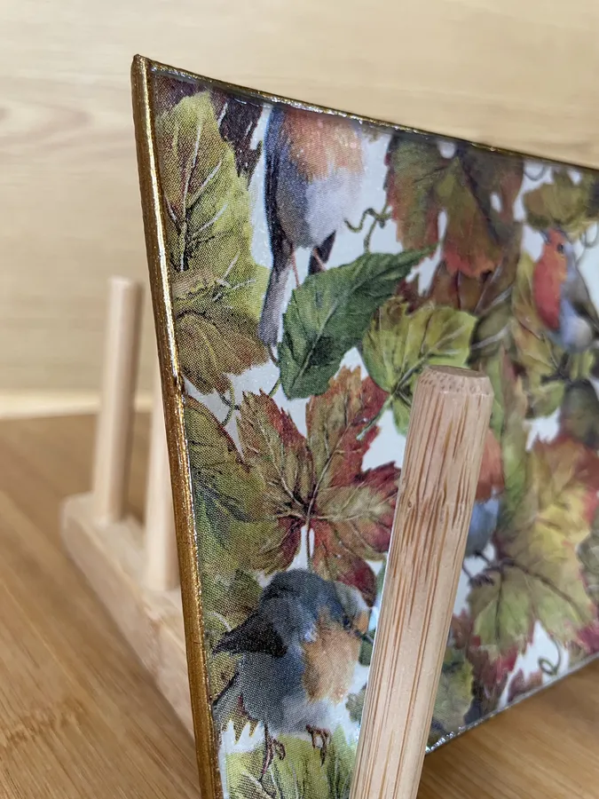 Platito rectangular pan cristal S pájaros otoño - Imagen 4