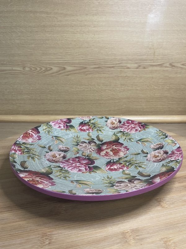 Plato de madera peonia verde vintage