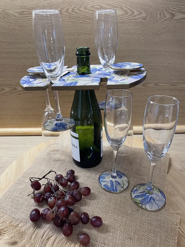 Soporte de vino con 6 copas espumoso magnolia