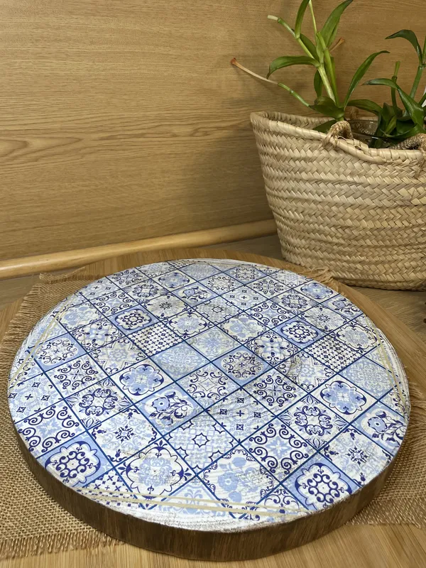 Tabla tronco de madera mosaico azul
