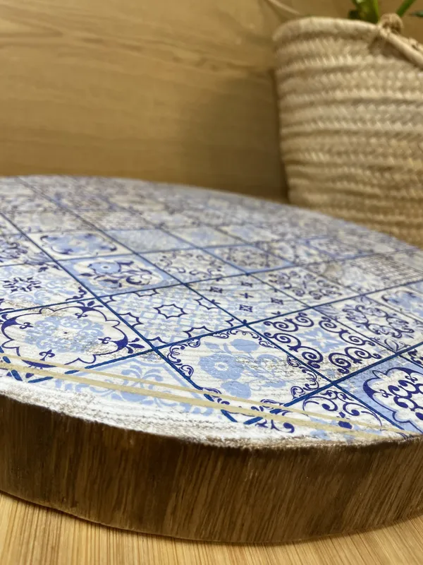 Tabla tronco de madera mosaico azul - Imagen 2